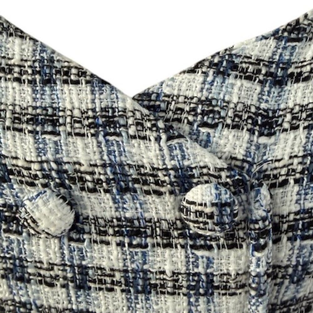 ZARA Women's Textured Off Shoulder Tweed Cropped Plaid Top Blue White Large NWT - Picture 5 of 13